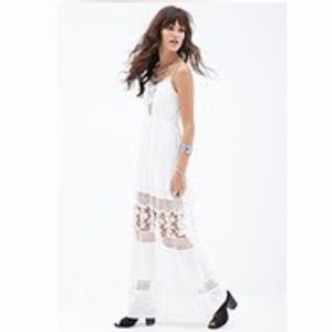 New F21 white boho crochet detail maxi dress